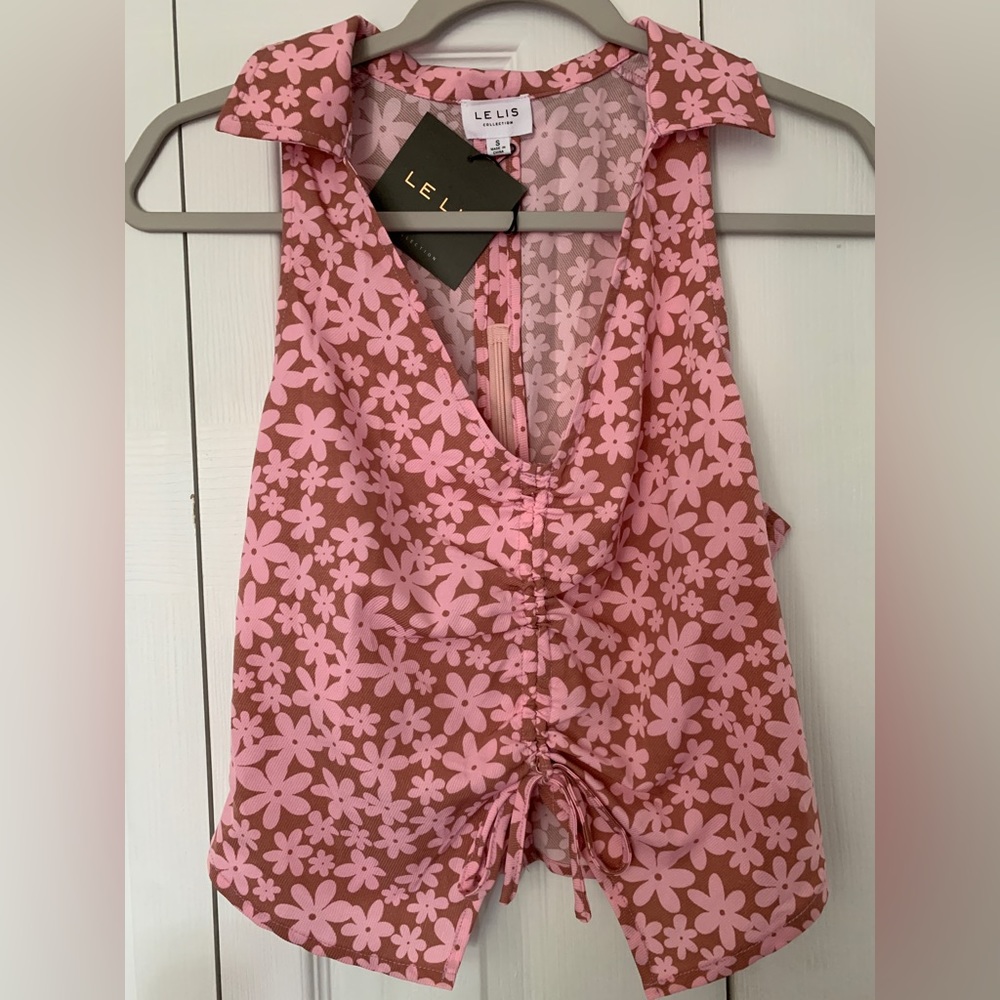 NWT Lelis Pink Floral Collared Tank Size Small